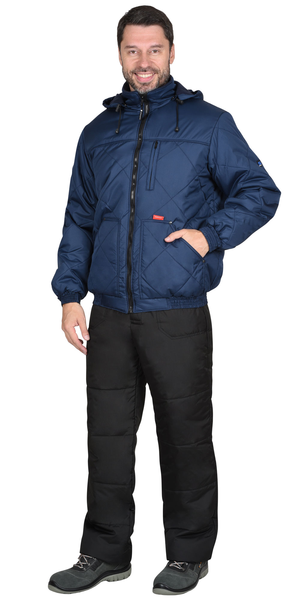 Куртка "ПРАГА-Люкс" короткая с капюшоном, темно-синяя