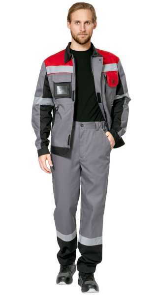 Брюки мужские рабочие летние для ИТР "Виват" NEW серо-черно-красные