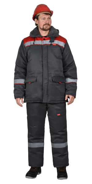 Куртка "БРИГАДИР" мех. ворот, темно-серая с красным и СОП