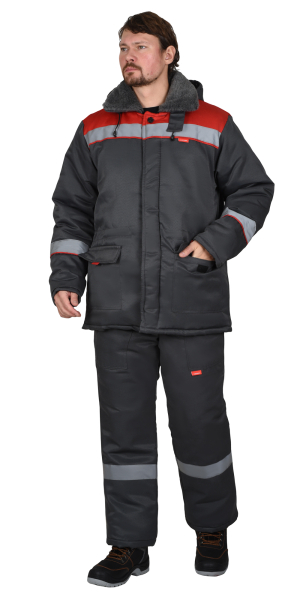 Куртка "БРИГАДИР" мех. ворот, темно-серая с красным и СОП