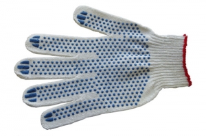 Перчатки с ПВХ, 10 КЛАСС, 4-х нитка (белые, синяя точка)