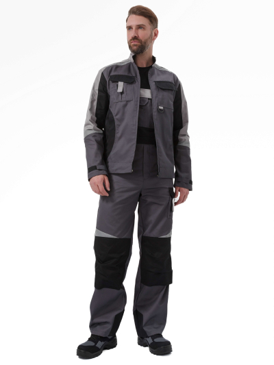 Костюм "МЕГА" куртка/полукомбинезон, цвет: Т.СЕРЫЙ/ЧЕРНЫЙ/СВ.СЕРЫЙ
