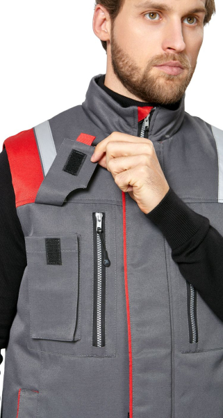 Жилет мужской утепленный рабочий "Авангард" серый-красный