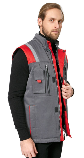 Жилет мужской утепленный рабочий "Авангард" серый-красный