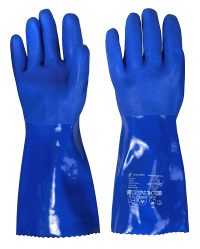Перчатки "ОЙЛРЕЗИСТ" (ПВХ покрытие, песчаное покрытие кисти и пальцев, дл.35см)