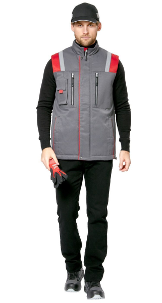 Жилет мужской утепленный рабочий "Авангард" серый-красный