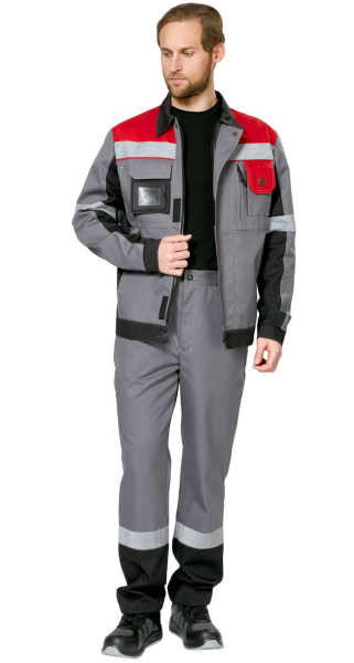 Брюки мужские рабочие летние для ИТР "Виват" NEW серо-черно-красные