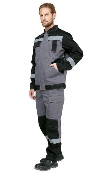 Костюм мужской рабочий летний "Гудзон" NEW с пк серый-черный