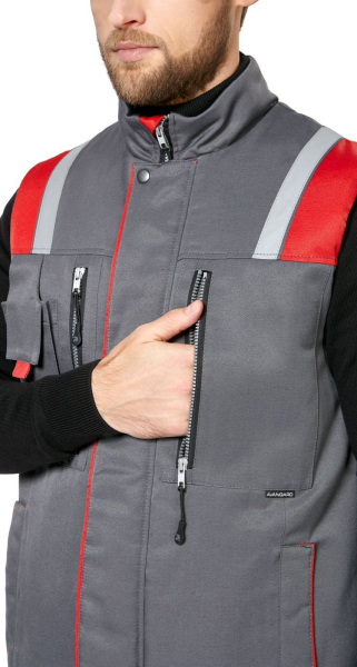 Жилет мужской утепленный рабочий "Авангард" серый-красный