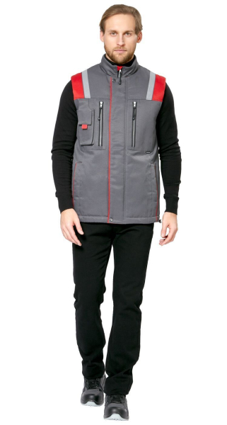 Жилет мужской утепленный рабочий "Авангард" серый-красный